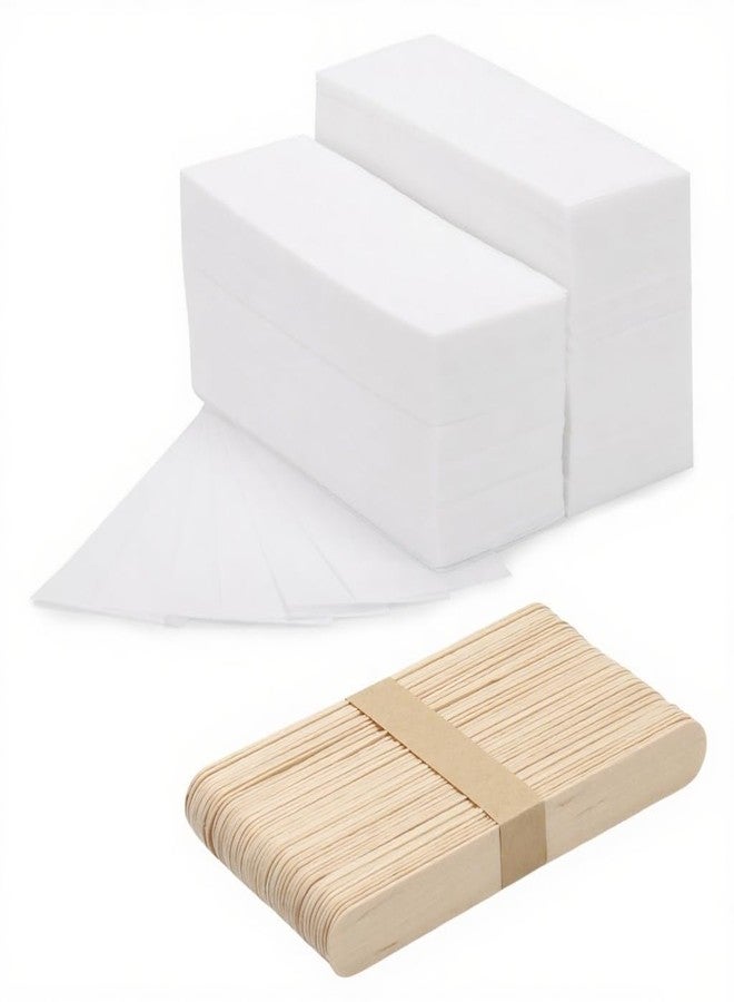 بي تي واي ام اس مجموعة مكونة من 200 قطعة من شرائح الشمع الكبيرة غير المنسوجة و50 قطعة من أعواد الشمع الخشبية، شرائح شمع لإزالة شعر الجسم والوجه، أوراق شمع ناعمة - Image 1